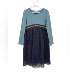 Hanna Andersson Blue and Navy Sparkle Tulle Skirt Girls Dress size 120/6-7